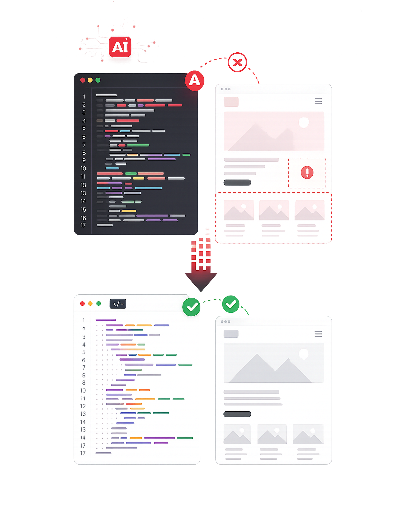Developer manually fixing bugs on an AI generated website for SEO, AEO, and GEO